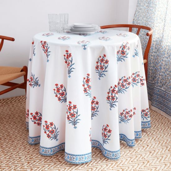 Nargis Round Tablecloth - Orange/Blue